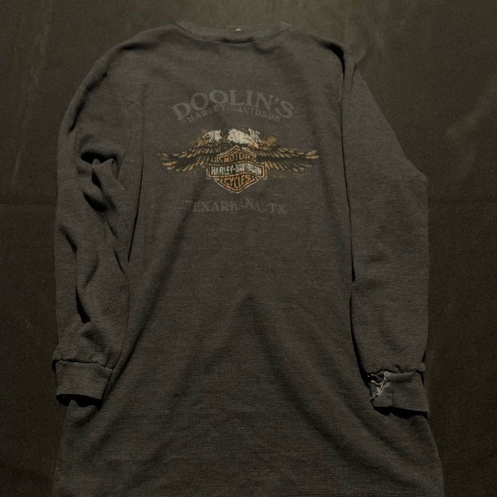 VINTAGE Harley Davidson Mens Thrashed Thermal Waffle Knit Long Sleeve T-Shirt